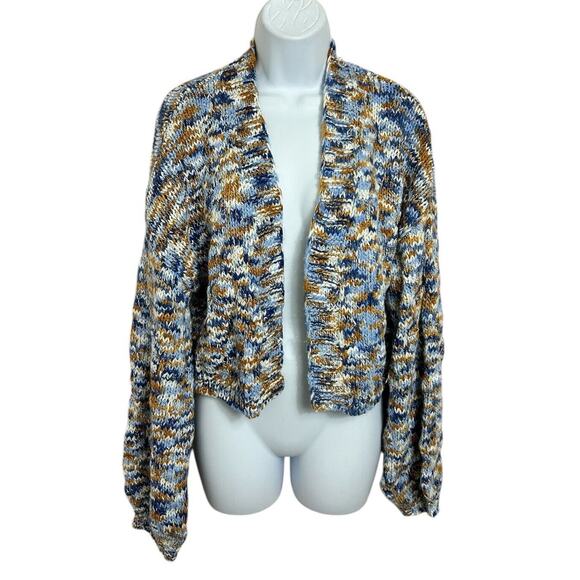 Shein Crop Cardigan Open Sweater Sz Small Chunky Oversized Space Dye Blue - Picture 4 of 7